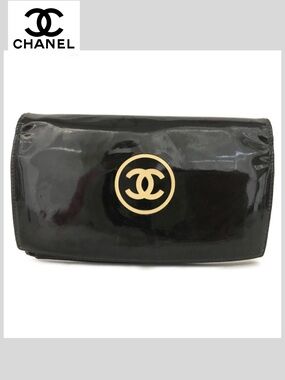 CHANEL Makeup Coco Mark Patent Leather Long Bifold Wallet